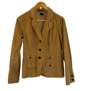 French Cuff Corduroy Blazer Jacket Womens Small Brown Career Casual‎ Cute